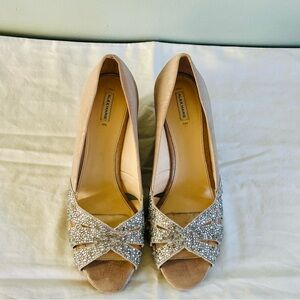 Alex Marie Sparkly Gold Peep-Toe Heels